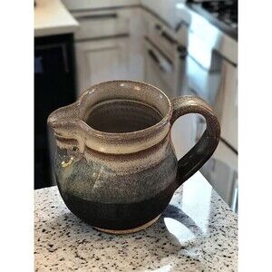 Pottery Pinched Spout Creamer Pitcher Sand Painted Hand Thrown Artist Signed 4"